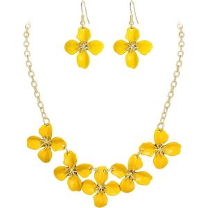 imageBriLove Flower Collar Necklace Shiny Floral Summer Beach Statement Bib Necklaces Hook Earrings for Women Costume Prom JewelryYellow GoldTone