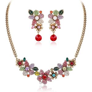 imageBriLove Flower Jewelry Set for WomenGorgeous Stunning Rhinestones Crystal Teardrop Marquise Leaf Flowers Cluster Statement Necklace Dangle Earrings Party Prom AccessoriesMulticolor