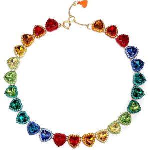 imageBriLove Gorgeous Rhinestones Heart Statement Collar Necklace for Women Costume Party Prom AccessoriesMulticolor GoldTone