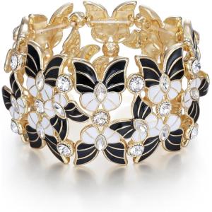 imageBriLove Gorgeous Shiny Enamel Butterfly Crystal Marqiuse Stretch Bangle Bracelet for Women Bridal Wedding Party Prom Jewelry AccessoriesBlack GoldTone