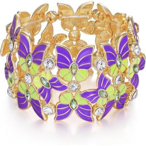 imageBriLove Gorgeous Shiny Enamel Butterfly Crystal Marqiuse Stretch Bangle Bracelet for Women Bridal Wedding Party Prom Jewelry AccessoriesPurple GoldTone