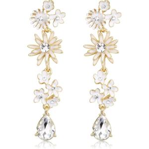 imageBriLove Gorgeous Stunning Rhinestones Teardrop Flower Long Dangle Drop Earrings for Women Wedding Party Prom Summer Jewelry AccessoryClear GoldTone