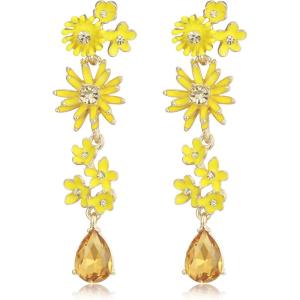 imageBriLove Gorgeous Stunning Rhinestones Teardrop Flower Long Dangle Drop Earrings for Women Wedding Party Prom Summer Jewelry AccessoryYellow GoldTone