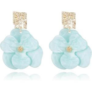 imageBriLove Handmade Bohemian Floral Earrings for Women Exaggerated Layered Flower Statement Drop Dangle Summer Jewelry AccessoriesBlue
