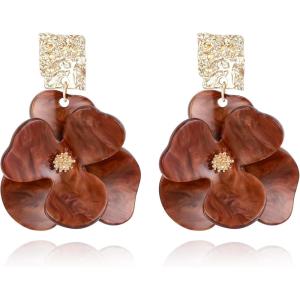 imageBriLove Handmade Bohemian Floral Earrings for Women Exaggerated Layered Flower Statement Drop Dangle Summer Jewelry AccessoriesBrown