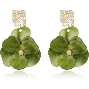 imageBriLove Handmade Bohemian Floral Earrings for Women Exaggerated Layered Flower Statement Drop Dangle Summer Jewelry AccessoriesGreen