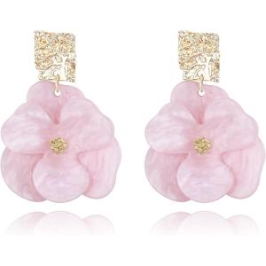 imageBriLove Handmade Bohemian Floral Earrings for Women Exaggerated Layered Flower Statement Drop Dangle Summer Jewelry AccessoriesPink