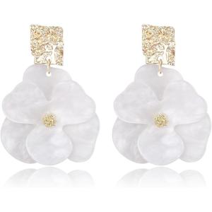 imageBriLove Handmade Bohemian Floral Earrings for Women Exaggerated Layered Flower Statement Drop Dangle Summer Jewelry AccessoriesWhite