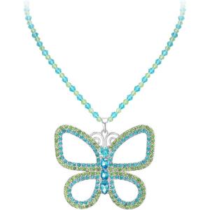 imageBriLove Large Butterfly Choker Necklace for Women Sparkly Elegant Green Pendant Costume Birthday Jewelry Christmas AccessoryGreenBlue Topaz