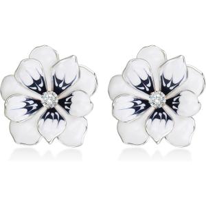 imageBriLove Stud Floral Earrings for Women Stunning Gorgeous Rhinestone Emerald Cut Enamel Flower Shaped Ear Studs for Summer Seaside Idyllic Holiday Accessory07Clear SilverTone