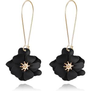imageBriLove Unique Boho Flower Dangle Earrings for Women Exaggerated Layered Flora Statement Earrings for Summer Refreshing Seaside Idyllic HolidayBlack GoldTone