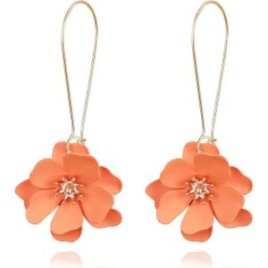imageBriLove Unique Boho Flower Dangle Earrings for Women Exaggerated Layered Flora Statement Earrings for Summer Refreshing Seaside Idyllic HolidayOrange GoldTone