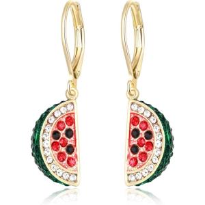 imageBriLove Womens Watermelon Leverback Dangle Earrings for SummerSparkly Bling Rhinestone Fruit Earring for Trendy Jewelry AccessoriesEmerald Color GoldTone