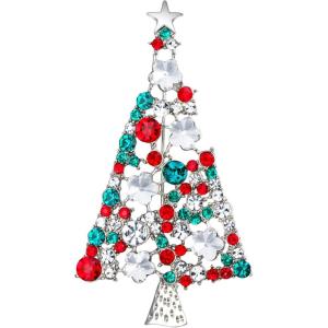 imageBriLove Womens Crystal Rhinestone FlowerShape Star Merry Christmas Tree Brooch Pin Multicolor SilverTone
