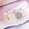 imageBriLove Womens Wedding Bridal Crystal Simulated Pearl Double Row Strand Halo Vintage Stretch BraceletStyle 03