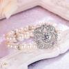 imageBriLove Womens Wedding Bridal Crystal Simulated Pearl Double Row Strand Halo Vintage Stretch BraceletStyle 04