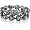 imageBriLove Wedding Bridal Elegant Crystal Double Row Teardrop Cluster Stretch Bangle Bracelet for Bride Grey BlackTone