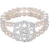 imageBriLove Womens Wedding Bridal Crystal Simulated Pearl Double Row Strand Halo Vintage Stretch BraceletStyle 04