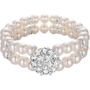 imageBriLove Womens Wedding Bridal Crystal Simulated Pearl Double Row Strand Halo Vintage Stretch BraceletStyle 03