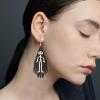 imageBriLove 2 Paris Halloween Gothic Skeleton Spooky Skull Dangle Earring Earrings Simulated Pearl Jewelry Gift for Party Prom Costume Dress Up Ghost Set Black and White