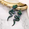 imageBriLove Halloween Costume Gothic Snake Bling Rhinestone Dangle Earrings for Women Cosplay Party PromEmerald Color BlackTone