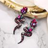 imageBriLove Halloween Costume Gothic Snake Bling Rhinestone Dangle Earrings for Women Cosplay Party PromFuchsia BlackTone