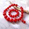 imageBriLove White Beads Necklace Costume Jewelry for Women Strand Chunky Statement Necklaces Bracelet Earrings Halloween Cosplay Party Prom AccessoriesRed