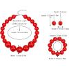 imageBriLove White Beads Necklace Costume Jewelry for Women Strand Chunky Statement Necklaces Bracelet Earrings Halloween Cosplay Party Prom AccessoriesRed