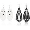 imageBriLove 2 Paris Halloween Gothic Skeleton Spooky Skull Dangle Earring Earrings Simulated Pearl Jewelry Gift for Party Prom Costume Dress Up Ghost Set Black and White