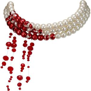 imageBriLove Halloween Costume Dripping Blood Multi Layered Simulated Pearls Choker Necklace for Women Vampire Party Prom3 Layered