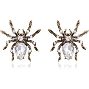 imageBriLove Halloween Costume Earrings Spiders Animal Crystal Rhinestone Teardrop Gothic Tarantula Dangle Earring for Women Cosplay Party PromClear AntiqueGoldTone