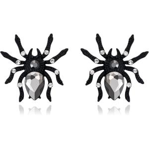 imageBriLove Halloween Costume Earrings Spiders Animal Crystal Rhinestone Teardrop Gothic Tarantula Dangle Earring for Women Cosplay Party PromClear BlackTone