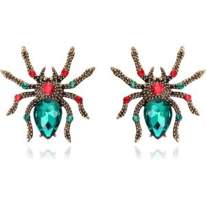 imageBriLove Halloween Costume Earrings Spiders Animal Crystal Rhinestone Teardrop Gothic Tarantula Dangle Earring for Women Cosplay Party PromEmerald Color AntiqueGoldTone
