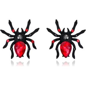 imageBriLove Halloween Costume Earrings Spiders Animal Crystal Rhinestone Teardrop Gothic Tarantula Dangle Earring for Women Cosplay Party PromRuby Color BlackTone