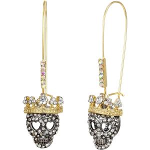imageBriLove Halloween Costume Gothic Skeleton Spooky Skull Crown Bling Rhinestone Dangle Earrings for Cosplay Party PromClear GoldTone