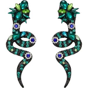 imageBriLove Halloween Costume Gothic Snake Bling Rhinestone Dangle Earrings for Women Cosplay Party PromEmerald Color BlackTone