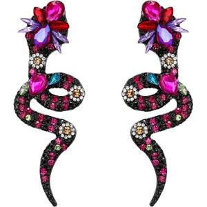 imageBriLove Halloween Costume Gothic Snake Bling Rhinestone Dangle Earrings for Women Cosplay Party PromFuchsia BlackTone