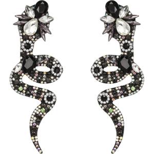 imageBriLove Halloween Costume Gothic Snake Bling Rhinestone Dangle Earrings for Women Cosplay Party PromIridescent Color BlackTone