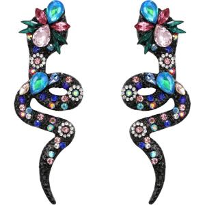 imageBriLove Halloween Costume Gothic Snake Bling Rhinestone Dangle Earrings for Women Cosplay Party PromMulticolor GoldTone