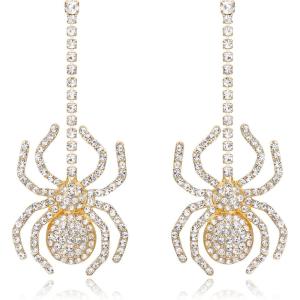 imageBriLove Halloween Dangle Earrings Spiders Animal Crystal Rhinestone Gothic Tarantula Earrings for Women Party PromClear GoldTone