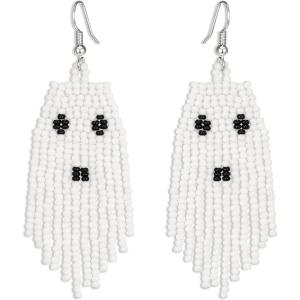 imageBriLove Halloween Gothic Skeleton Spooky Skull Dangle Earring Earrings Simulated Pearl Jewelry Gift for Party Prom Costume Dress Up Ghost White