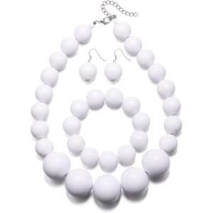 imageBriLove White Beads Necklace Costume Jewelry for Women Strand Chunky Statement Necklaces Bracelet Earrings Halloween Cosplay Party Prom AccessoriesClear