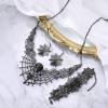 imageBriLove Halloween Costume Spider Cobwebs Crystal Necklace Earrings Set Gothic Skull Pendant Collar Jewelry for Women Cosplay Party PromBlack BlackTone