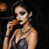 imageBriLove Halloween Costume Spider Cobwebs Crystal Necklace Earrings Set Gothic Skull Pendant Collar Jewelry for Women Cosplay Party PromClear SilverTone