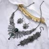 imageBriLove Halloween Costume Spider Cobwebs Crystal Necklace Earrings Set Gothic Skull Pendant Collar Jewelry for Women Cosplay Party PromEmerald Color BlackTone