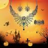 imageBriLove Halloween Costume Spider Cobwebs Crystal Necklace Earrings Set Gothic Skull Pendant Collar Jewelry for Women Cosplay Party PromEmerald Color SilverTone