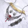 imageBriLove Halloween Costume Spider Cobwebs Crystal Necklace Earrings Set Gothic Skull Pendant Collar Jewelry for Women Cosplay Party PromRuby Color BlackTone