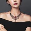 imageBriLove Halloween Costume Spider Cobwebs Crystal Necklace Earrings Set Gothic Skull Pendant Collar Jewelry for Women Cosplay Party PromRuby Color BlackTone