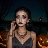 imageBriLove Halloween Costume Spider Cobwebs Crystal Necklace Earrings Set Gothic Skull Pendant Collar Jewelry for Women Cosplay Party PromRuby Color SilverTone