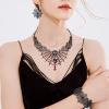 imageBriLove Halloween Costume Spider Cobwebs Crystal Necklace Earrings Set Gothic Skull Pendant Collar Jewelry for Women Cosplay Party PromRuby Color SilverTone